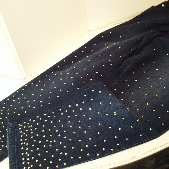 DG2 Diane Gilman Denim Mom Jeans -16P Metallic Studs Comfort Cropped Pants Navy - Picture 4 of 10